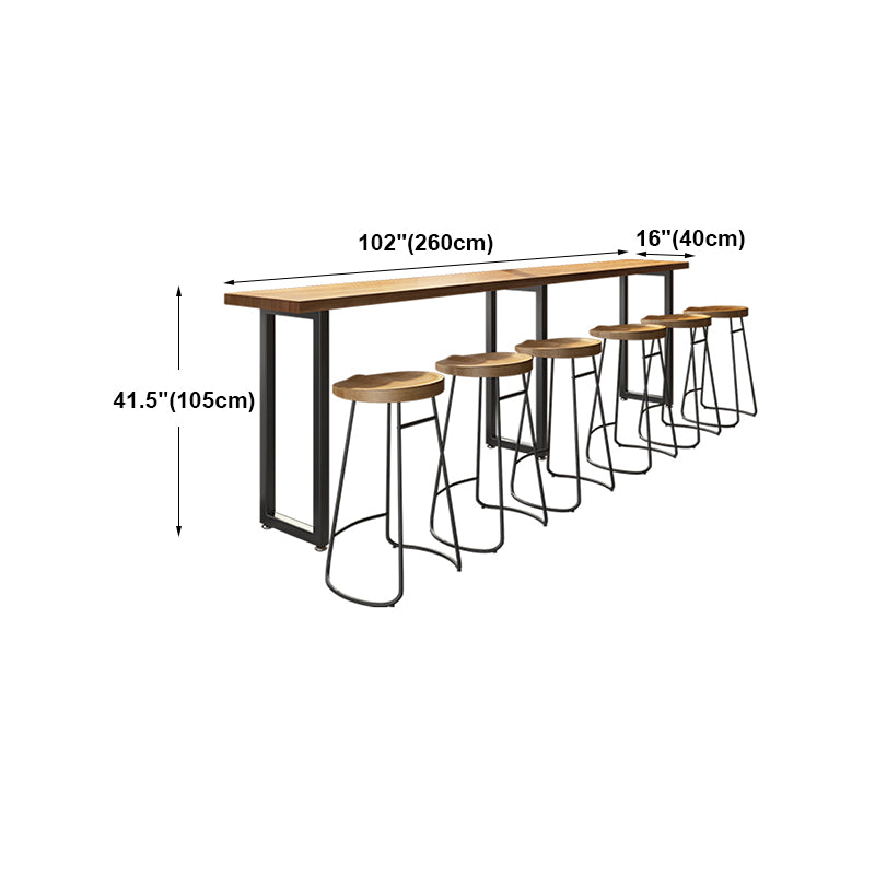 Modern Brown Wood Pub Table with Rectangle Table Top Black Trestle Table, Only Table