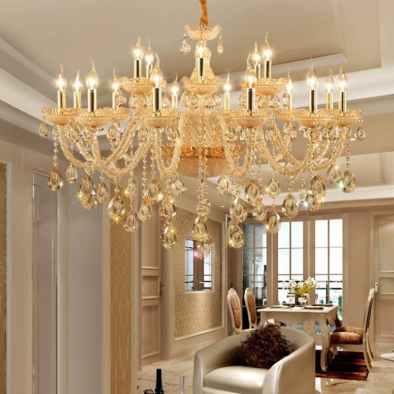 Crystal Hanging Chandelier Candle Shape Chandelier Lighting for Living Room