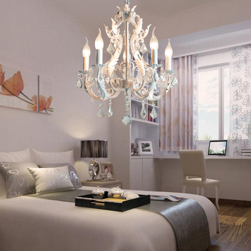 Luz de araña de metal de estilo nórdico Vela de cristal Luz de cristal para sala de estar