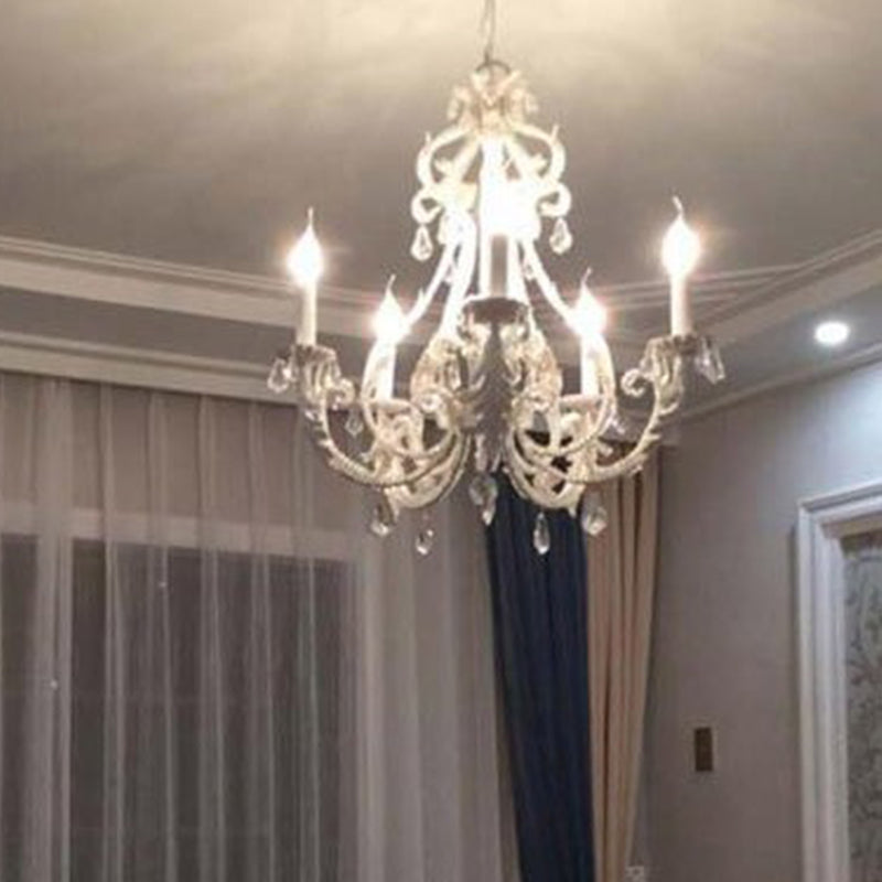 Luz de araña de metal de estilo nórdico Vela de cristal Luz de cristal para sala de estar