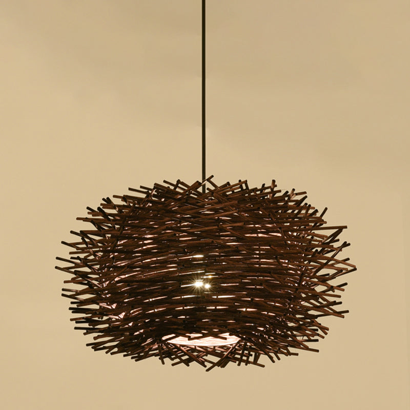 Bird's Nest Hanging Light Kit 1-Light Bamboo Asia Pendant Light for Dining Room