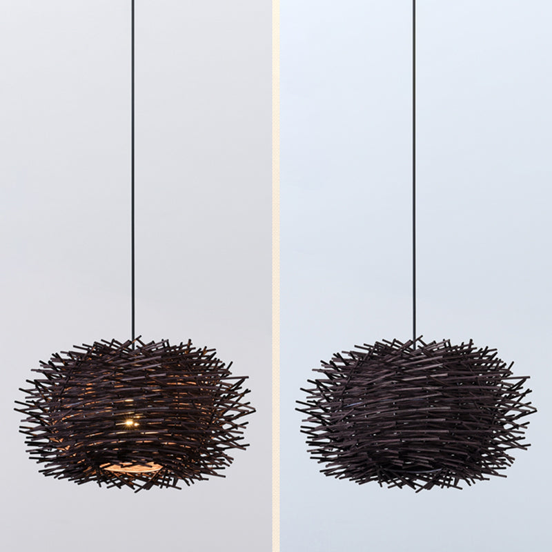 Bird's Nest Hanging Light Kit 1-Light Bamboo Asia Pendant Light for Dining Room