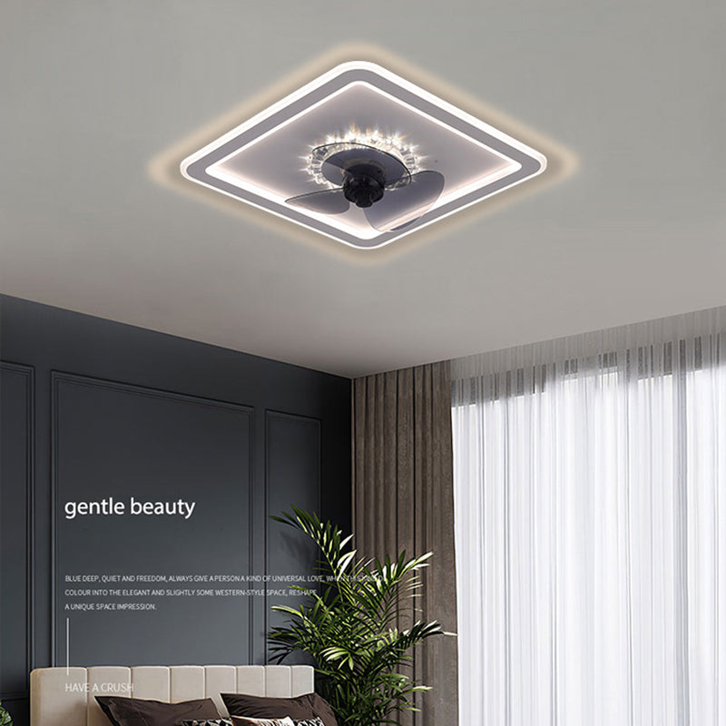 Modern Concise LED Ceiling Fan Light Iron Geometric Ceiling Fans with Acrylic Shade