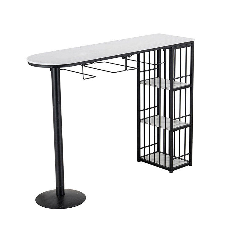 Glam White Faux Marble Bistro Table Iron Double Pedestal Bar Dining Table with 3-Shelf