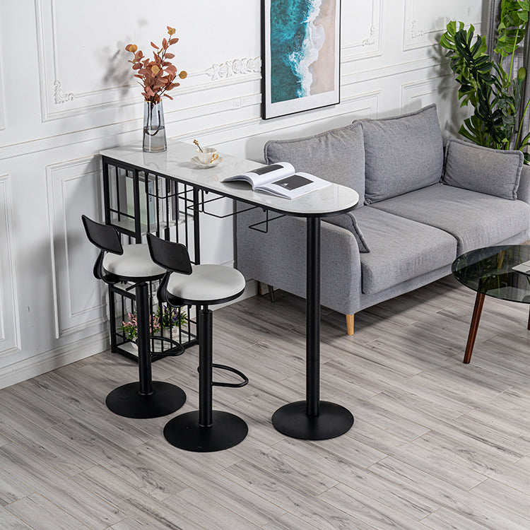 Glam White Faux Marble Bistro Table Iron Double Pedestal Bar Dining Table with 3-Shelf