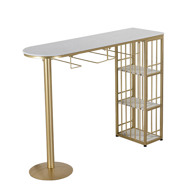 Glam White Faux Marble Bistro Table Iron Double Pedestal Bar Dining Table with 3-Shelf