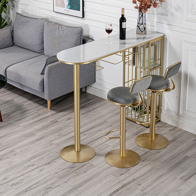 Glam White Faux Marble Bistro Table Iron Double Pedestal Bar Dining Table with 3-Shelf