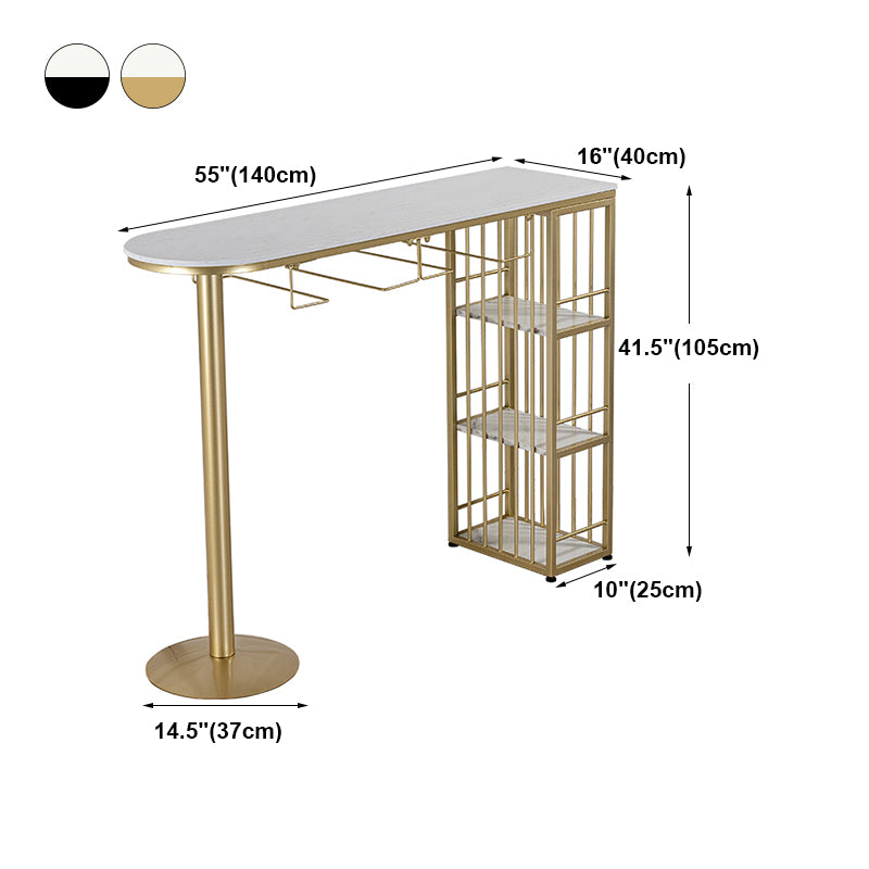 Glam White Faux Marble Bistro Table Iron Double Pedestal Bar Dining Table with 3-Shelf