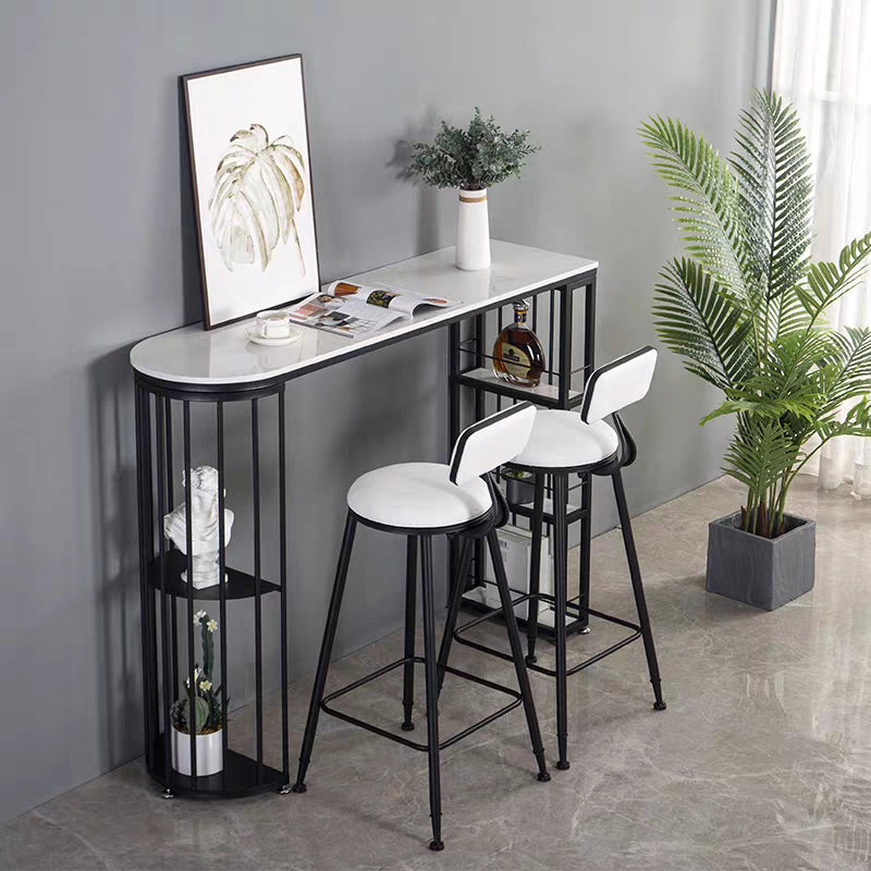 Industrial Style Iron Bar Table Faux Marble White Top 41.3"H Bistro Table with Storage