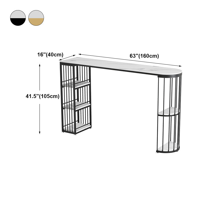 Industrial Style Iron Bar Table Faux Marble White Top 41.3"H Bistro Table with Storage