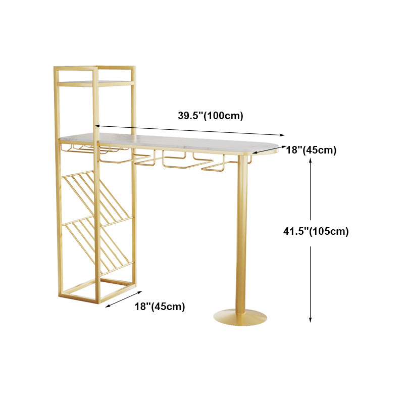 Glam Gold Iron Bar Table Faux Marble White Top 41.3"H Bistro Table with Wine Rack