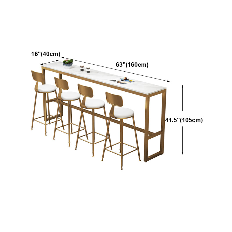 Glam Style Bar Table in Faux Marble and Iron Top Bar Table for Restaurant, Only Table