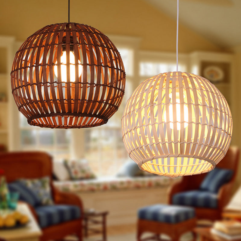 Chinese Rattan Hanging Pendant Light 1-Light Dome Pendant for Dining Room