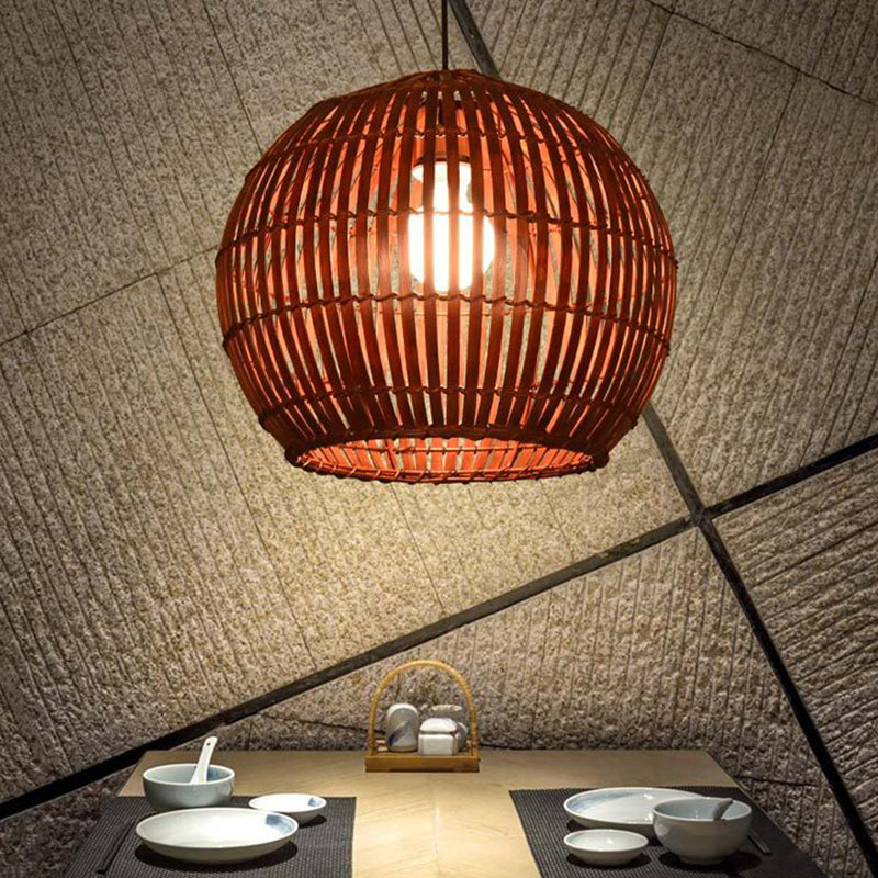 Chinese Rattan Hanging Pendant Light 1-Light Dome Pendant for Dining Room