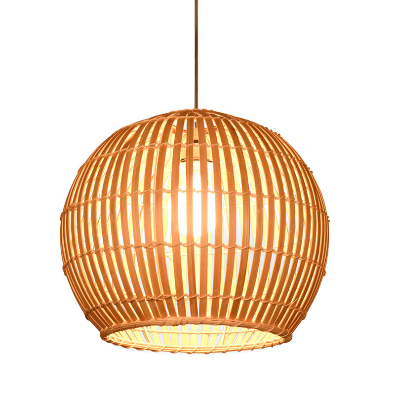 Chinese Rattan Hanging Pendant Light 1-Light Dome Pendant for Dining Room