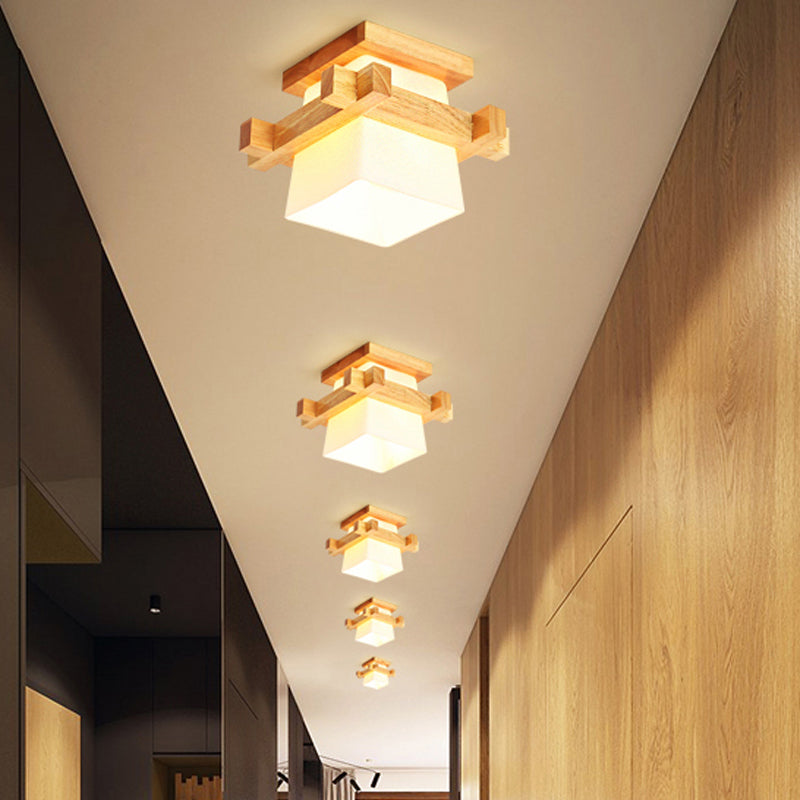 Wooden Ceiling Light Fixture Nordic Style Close to Ceiling Lighting in Beige