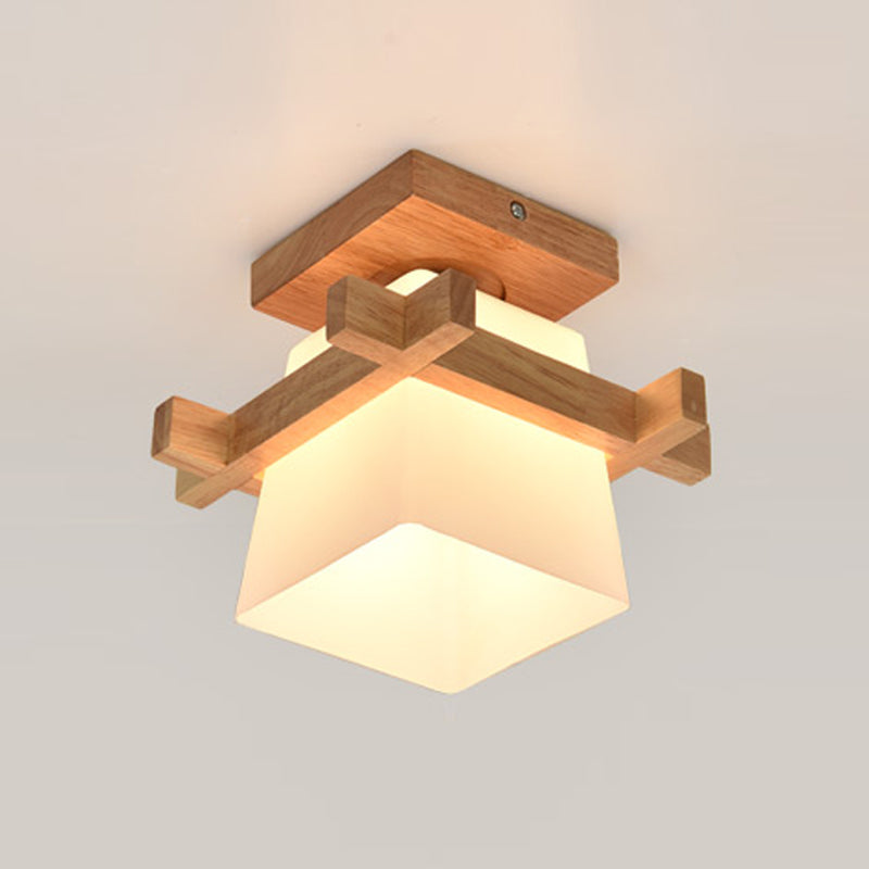 Wooden Ceiling Light Fixture Nordic Style Close to Ceiling Lighting in Beige