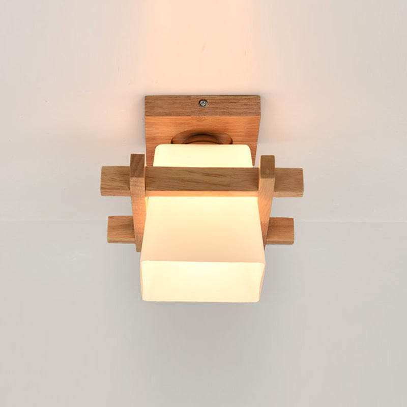 Wooden Ceiling Light Fixture Nordic Style Close to Ceiling Lighting in Beige