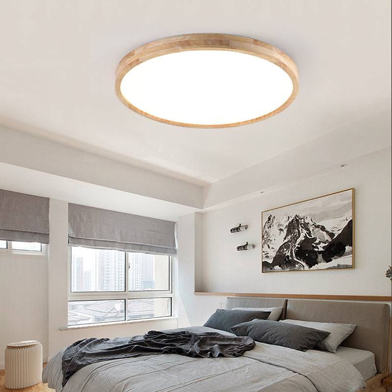 Round Wooden Ceiling Mounted Light Contemporary Flush Ceiling Light Fixtures