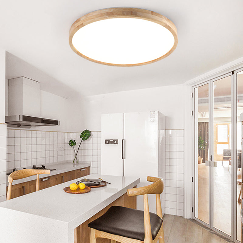 Round Wooden Ceiling Mounted Light Contemporary Flush Ceiling Light Fixtures