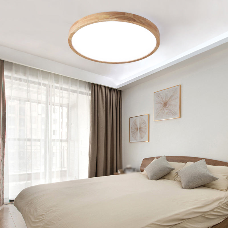 Round Wooden Ceiling Mounted Light Contemporary Flush Ceiling Light Fixtures