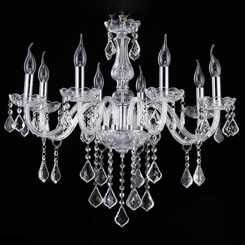 Candle Glass Chandelier Lighting Fixture Living Room Chandelier Lamp with Crystal Droplets