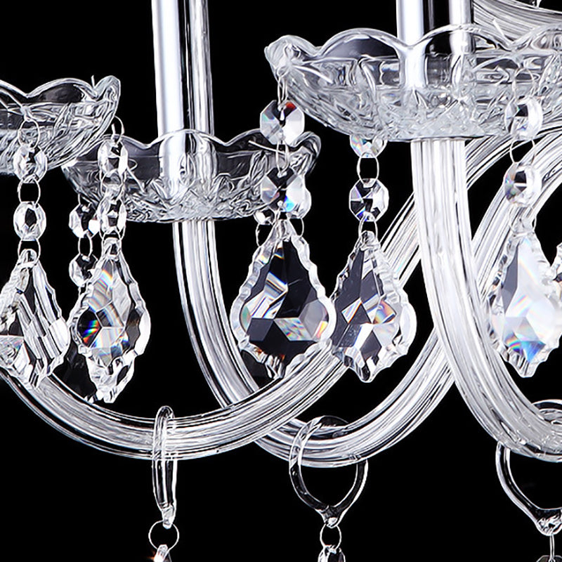 Candle Glass Chandelier Lighting Fixture Living Room Chandelier Lamp with Crystal Droplets