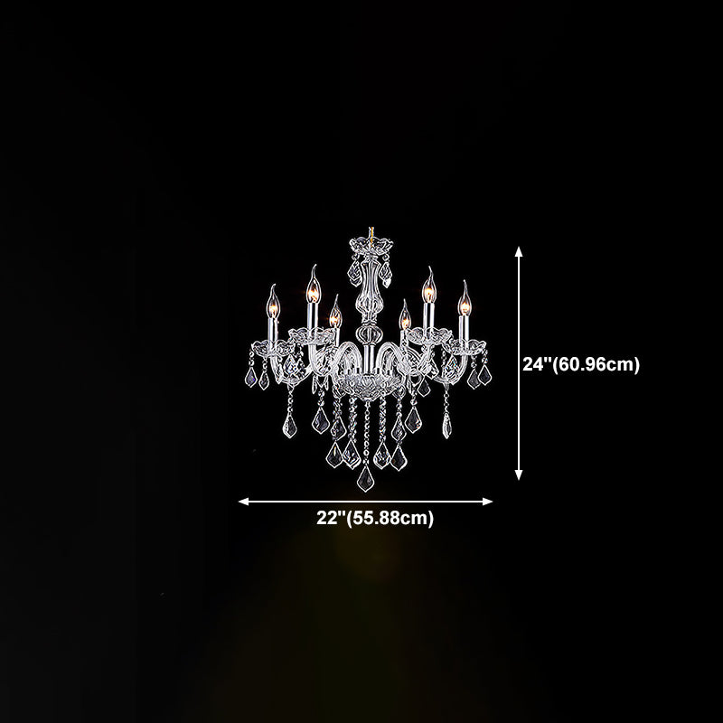 Candle Glass Chandelier Lighting Fixture Living Room Chandelier Lamp with Crystal Droplets