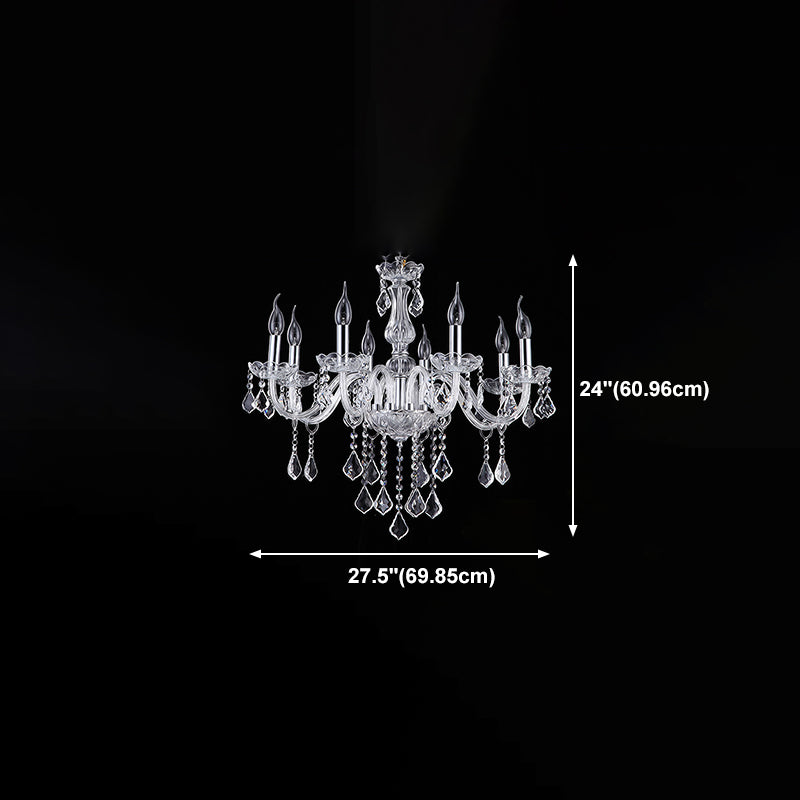 Candle Glass Chandelier Lighting Fixture Living Room Chandelier Lamp with Crystal Droplets