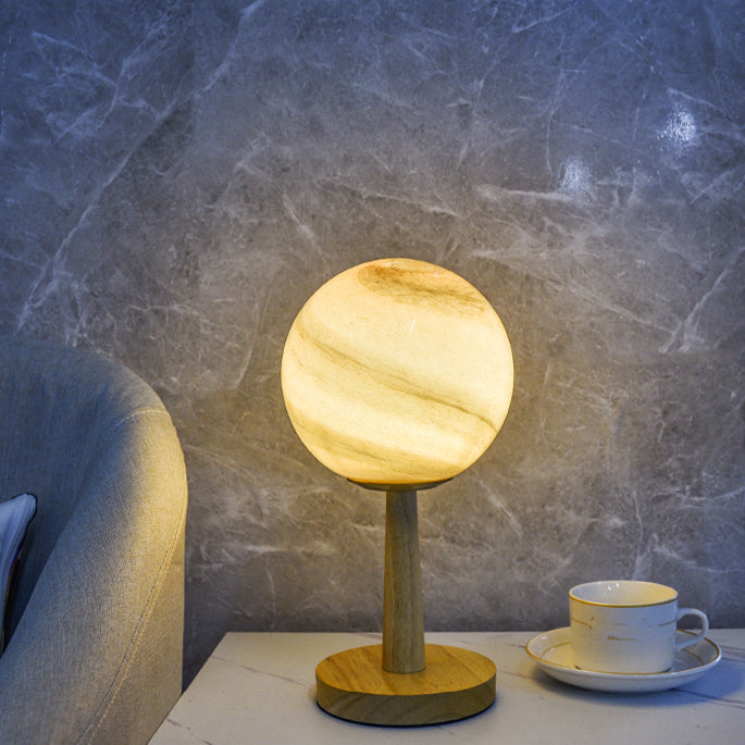 Nordic Style Table Lamp Brown Spherical Table Lamp with Glass for Study Room