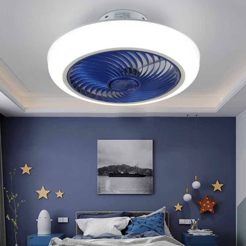 Invisible Blades Fan Lamp Modern Acrylic Bedroom LED Semi Flush Ceiling Light