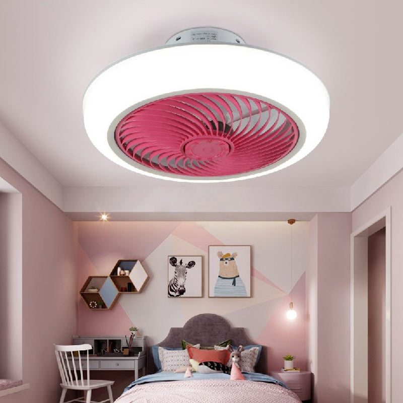 Invisible Blades Fan Lamp Modern Acrylic Bedroom LED Semi Flush Ceiling Light