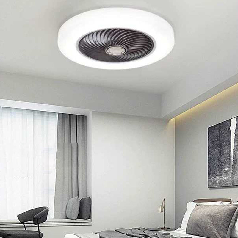 Invisible Blades Fan Lamp Modern Acrylic Bedroom LED Semi Flush Ceiling Light