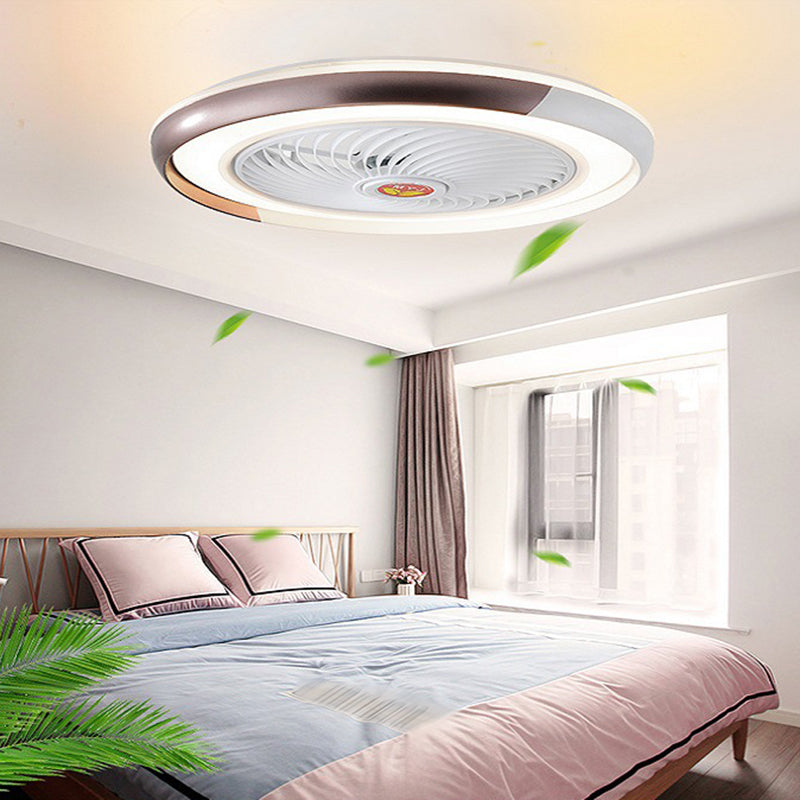 Modern Round Fan Light Fixture Metal LED Bedroom Semi Flush Mount Light