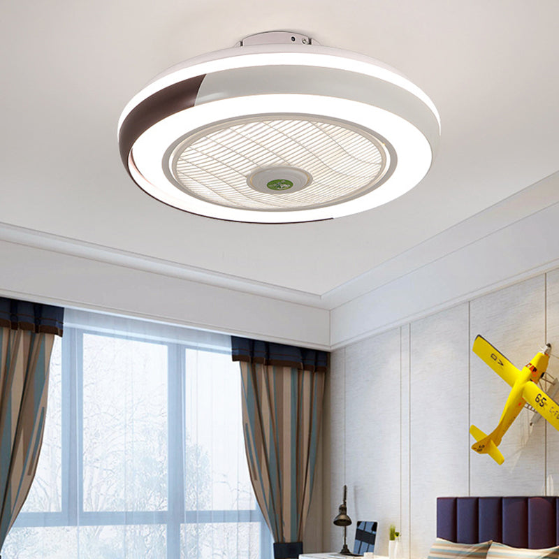 Modern Round Fan Light Fixture Metal LED Bedroom Semi Flush Mount Light