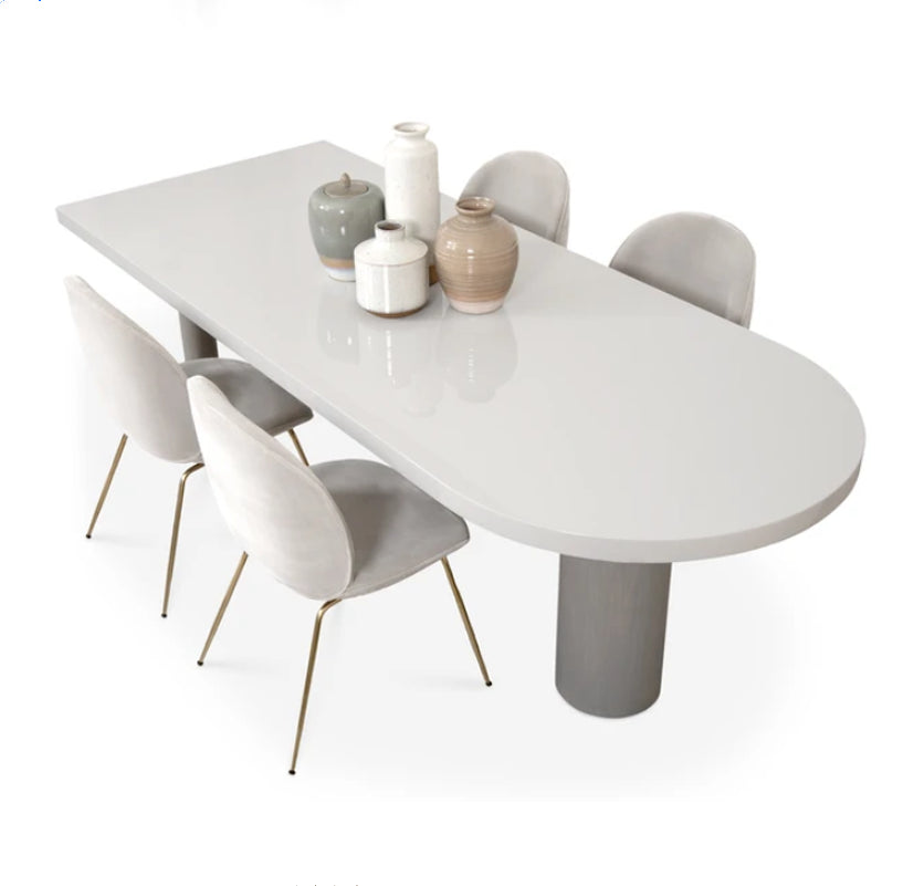 Free Form Modern Dining Table White Tone Fixed Table with 3 Legs for Dining Room