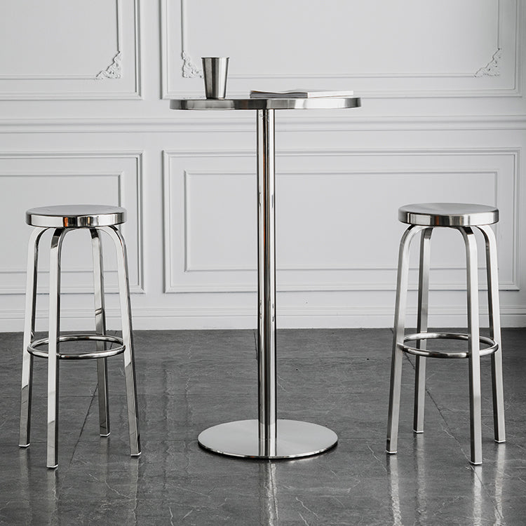 Modern Silver Metal Counter Table with Round Table Top Silver Pedestal Table