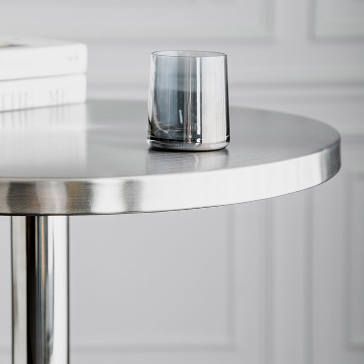 Modern Silver Metal Counter Table with Round Table Top Silver Pedestal Table