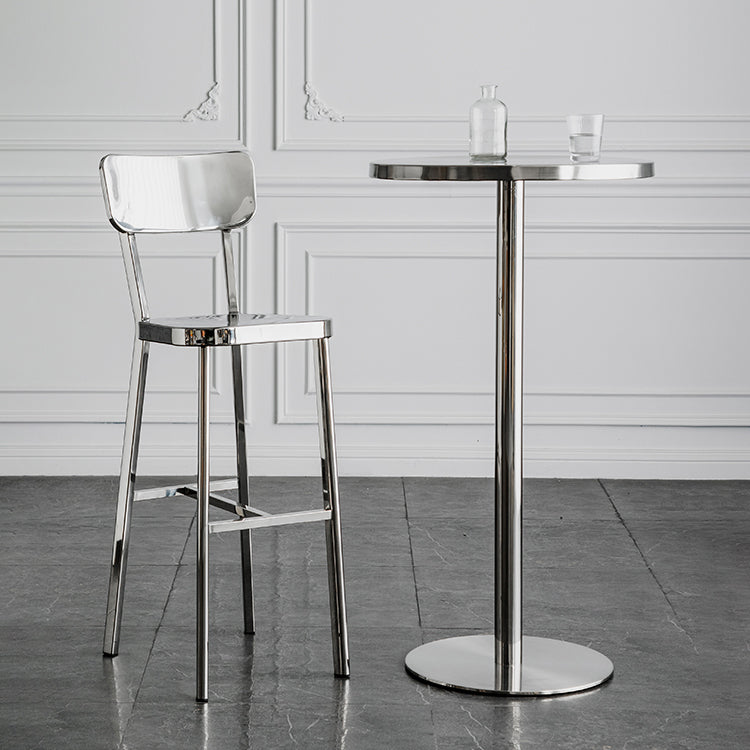 Modern Silver Metal Counter Table with Round Table Top Silver Pedestal Table