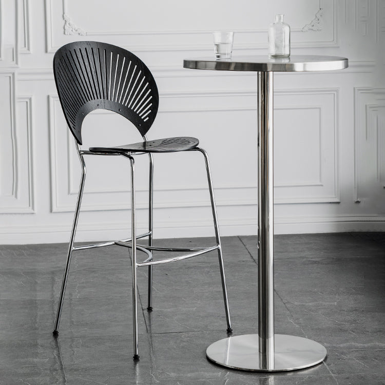 Modern Silver Metal Counter Table with Round Table Top Silver Pedestal Table