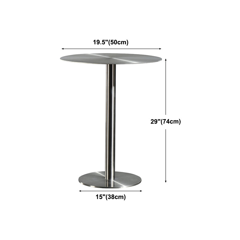 Modern Silver Metal Counter Table with Round Table Top Silver Pedestal Table