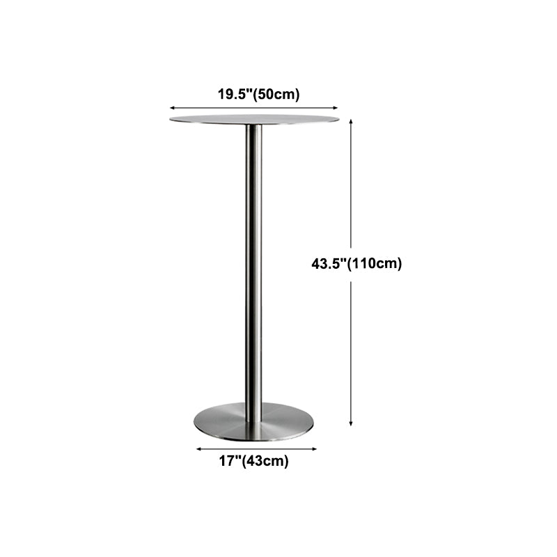 Modern Silver Metal Counter Table with Round Table Top Silver Pedestal Table