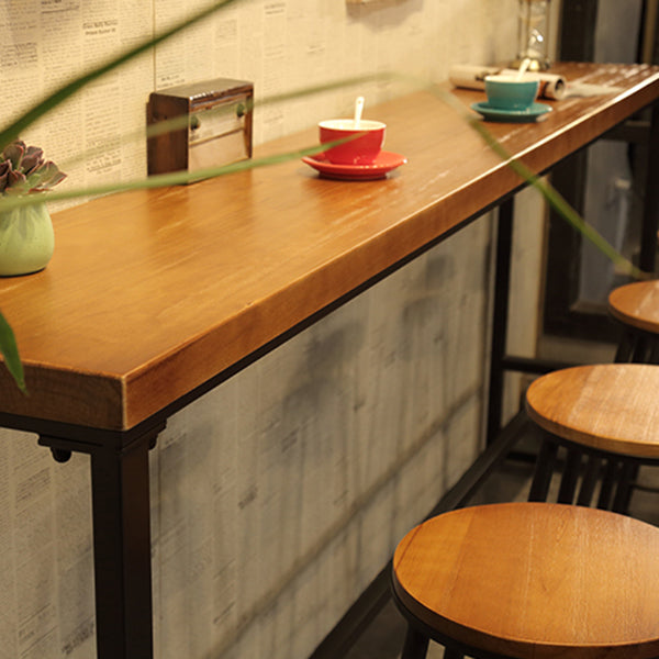 Brown Modern Style Rectangle Bar Table in Metal and Wood Table Cafe Bar Table