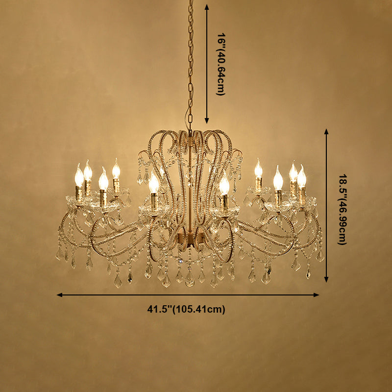 Traditional Hanging Ceiling Lights Gold Crystal Candle Hanging Pendant Lamp