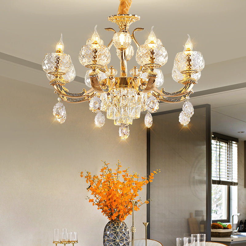 Nordic Style Chandelier Light Gold Living Room Pendant Light with Crystal Drop