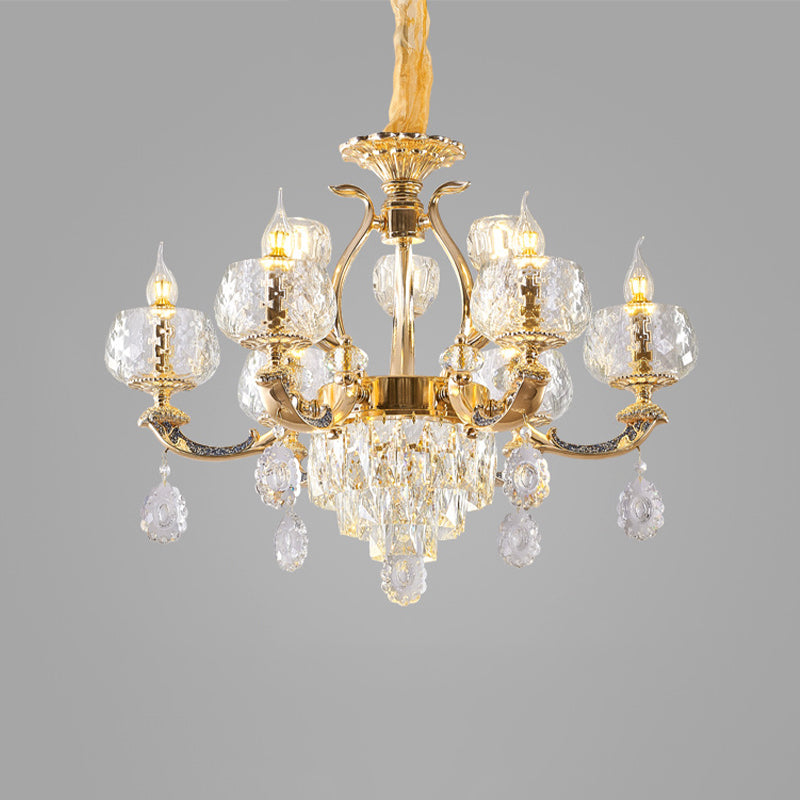 Luz colgante de sala de estar de oro de lámpara de lámpara de estilo nórdico con caída de cristal
