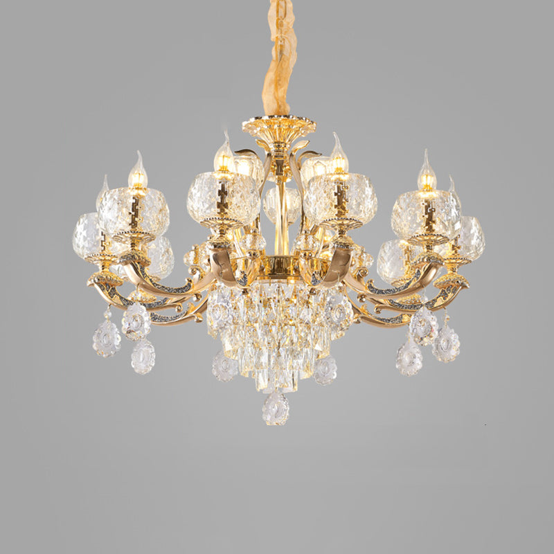 Luz colgante de sala de estar de oro de lámpara de lámpara de estilo nórdico con caída de cristal