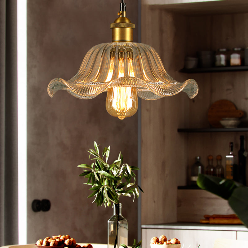 Blumentransparente Glasfederleuchte Vintage 1-Licht-Esszimmer Hängende Lampe