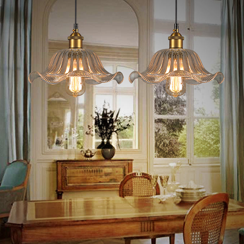Lámpara de luz de suspensión de vidrio transparente floral Comedor de 1 luces Lámpara colgante
