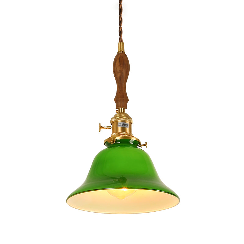 Ottone piccolo illuminazione a sospensione in vetro verde vintage lampada appesa a 1 testa con interruttore rotante